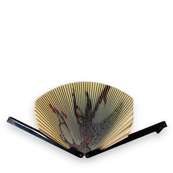 Vintage Asian Hand Fan 10 Inch Republic Of China Foldable Birds Peacocks - Picture 3 of 16